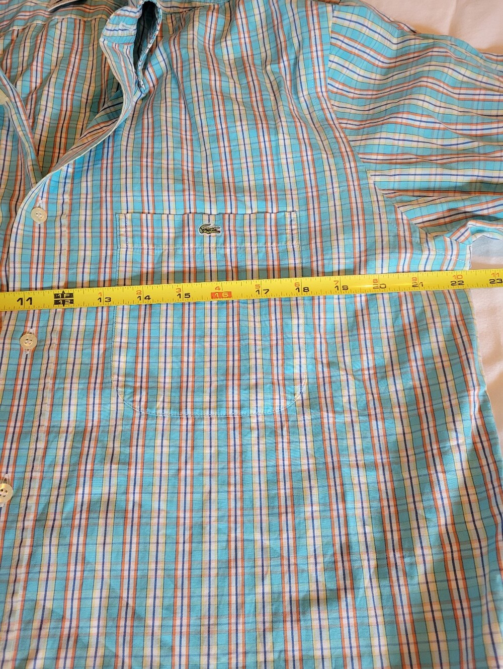 Lacoste 100% Cotton Teal Blue Yellow Plaid Button Down Long Sleeve Shirt Size L - Picture 15 of 16